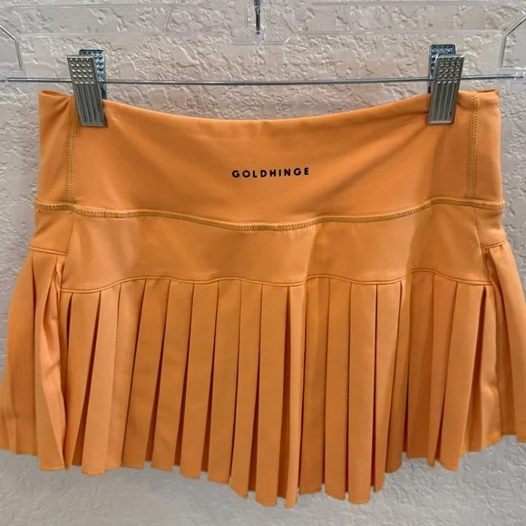 Gold Hinge Sunrise Orange Pleated Tennis Skirt, Size Small - Picture 11 of 12